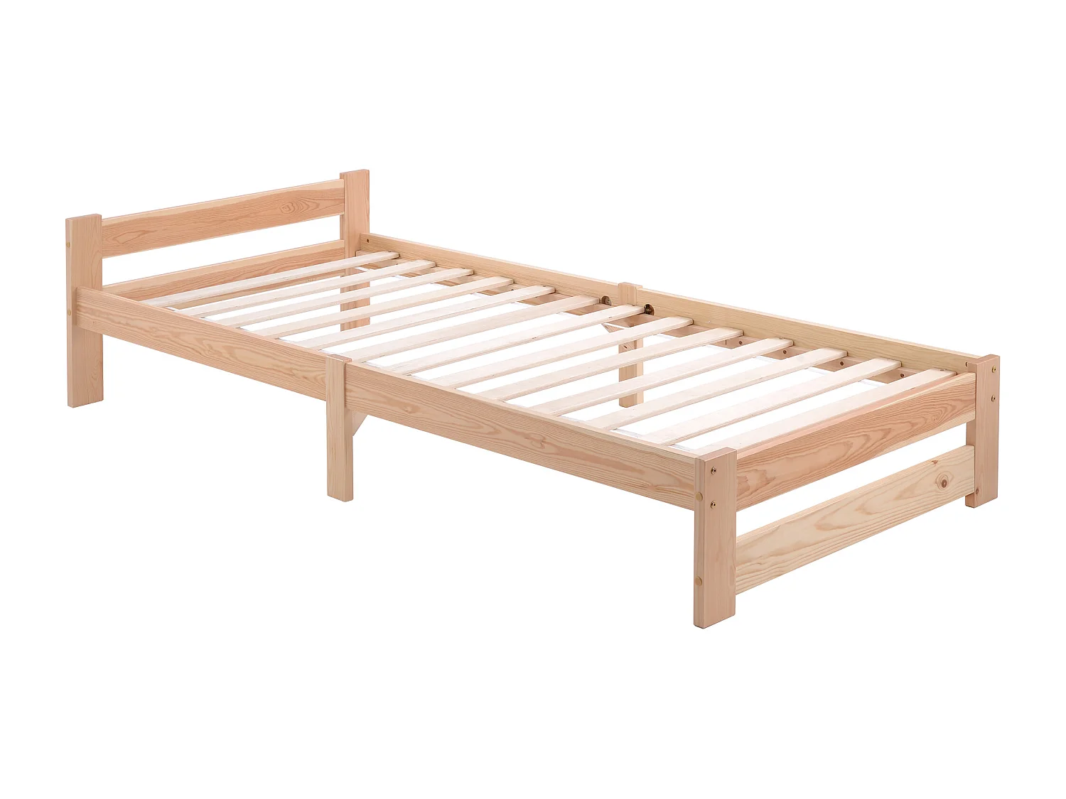 Lit simple 90x200 cm avec tête de lit et lattes intégrées, structure stable en bois naturel (Sans matelas)