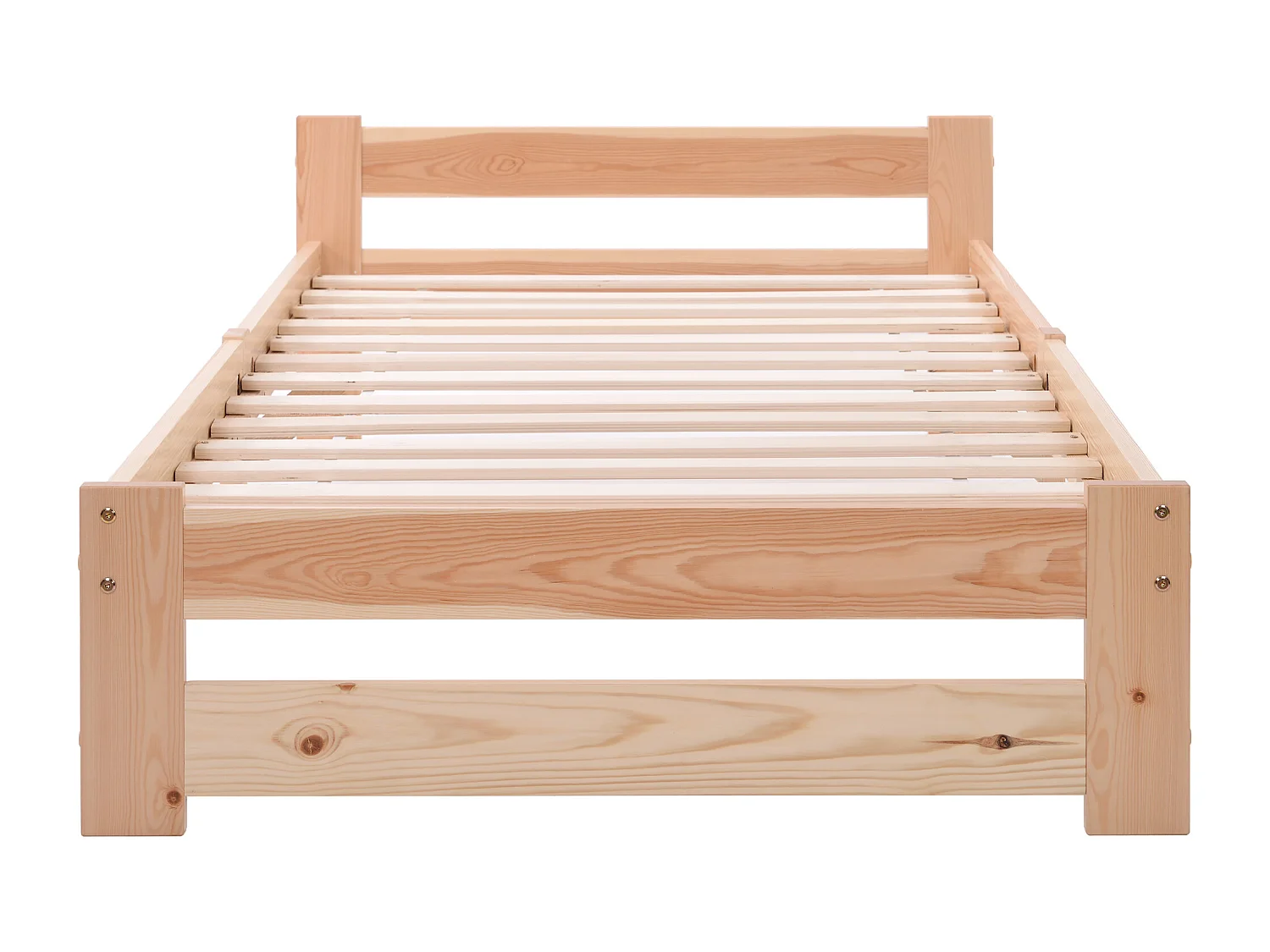 Lit simple 90x200 cm avec tête de lit et lattes intégrées, structure stable en bois naturel (Sans matelas)