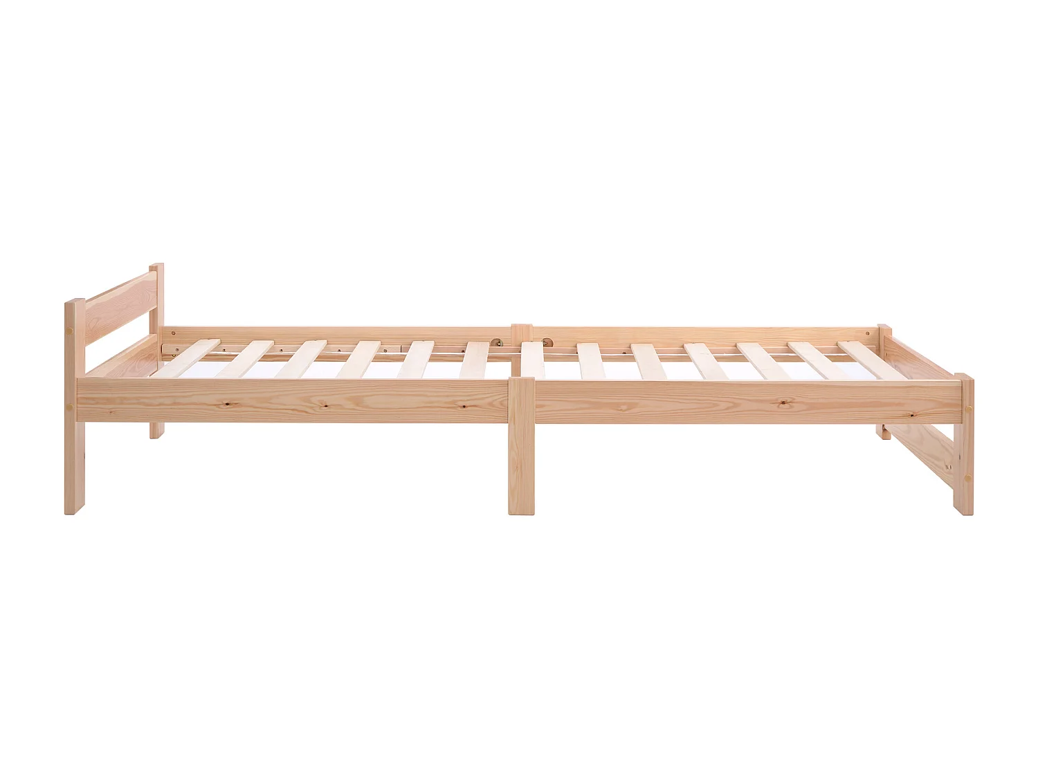 Lit simple 90x200 cm avec tête de lit et lattes intégrées, structure stable en bois naturel (Sans matelas)