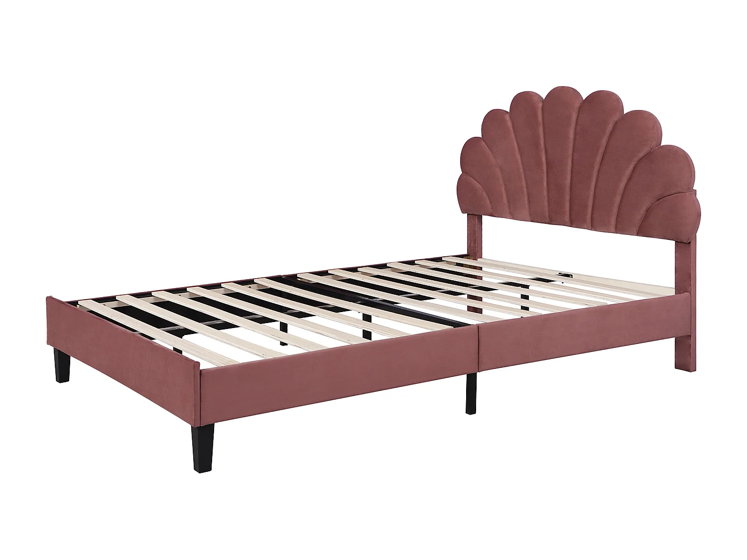 Lit double 140x200cm avec tête de lit en forme de fleur et sommier à lattes Panneaux de particules en rouges pour adultes et adolescents