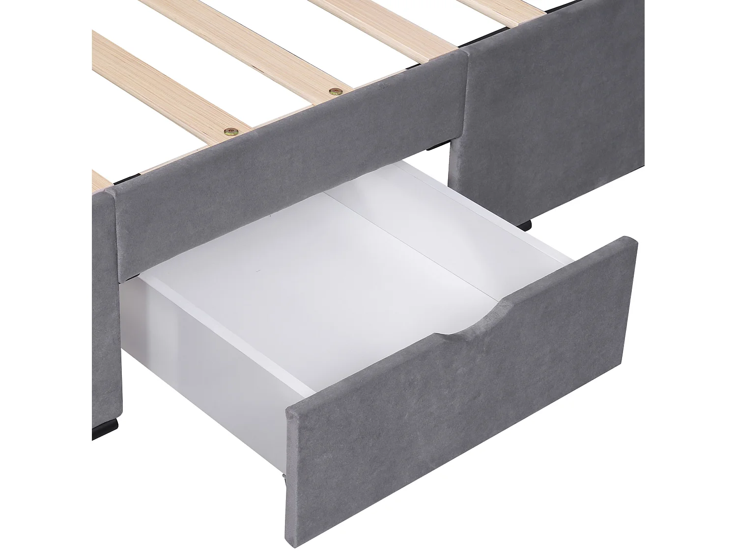 Lit adulte 160x200 cm avec sommier - lit double avec 4 tiroirs de rangement - velours - gris  (sans matelas)
