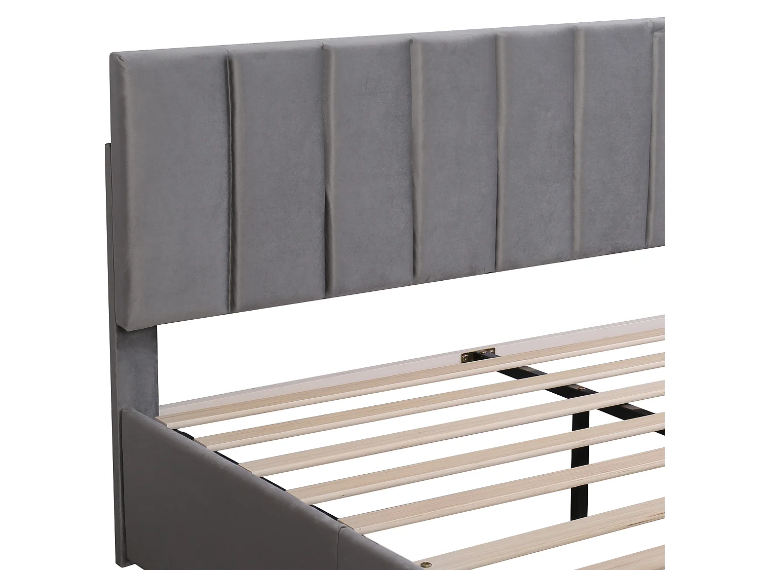 Lit double 160x200 cm, tête de lit réglable, 4 tiroirs sur roulettes, sommier à lattes inclus, velours gris(Sans matelas)