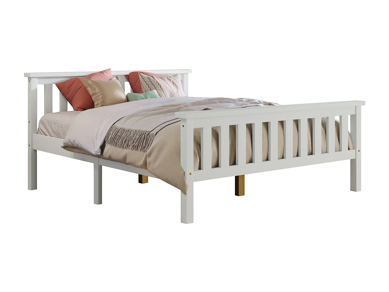 Lit double 140x200 cm avec sommier à lattes et design minimaliste en bois blanc (Sans matelas)