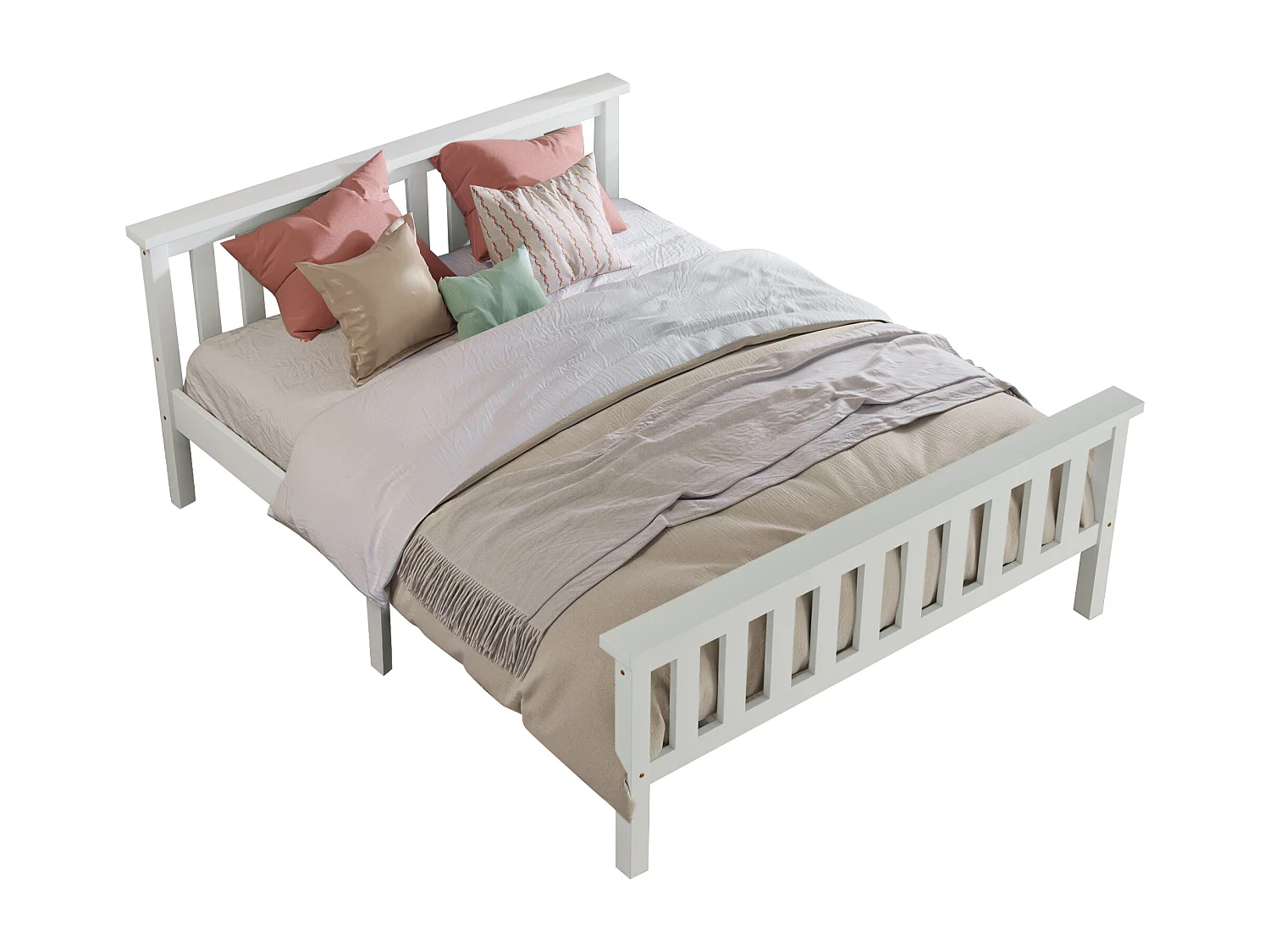 Lit double 140x200 cm avec sommier à lattes et design minimaliste en bois blanc (Sans matelas)
