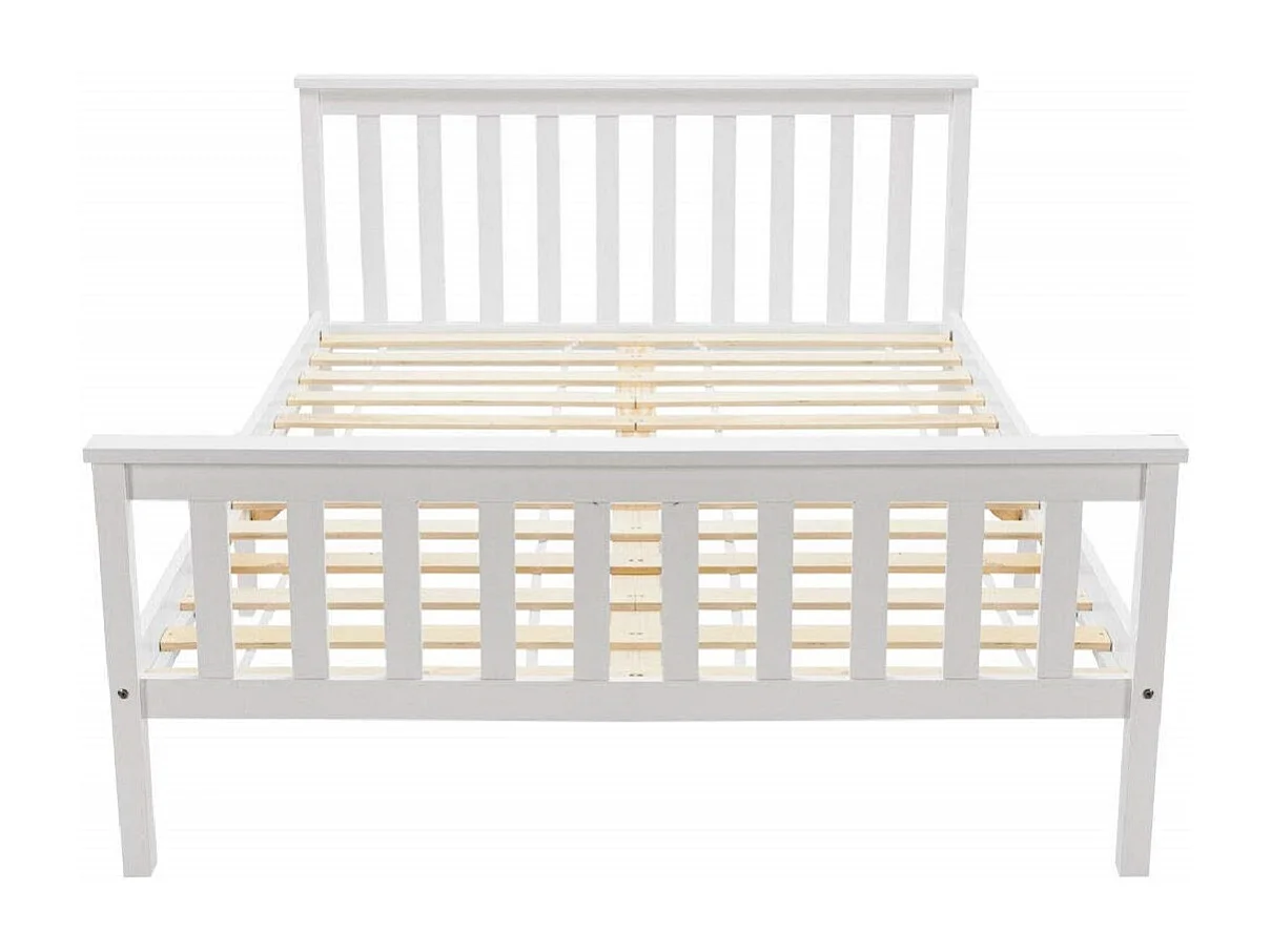 Lit double 140x200 cm avec sommier à lattes et design minimaliste en bois blanc (Sans matelas)