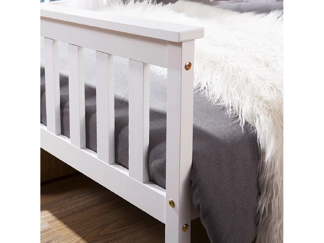 Lit double 140x200 cm avec sommier à lattes et design minimaliste en bois blanc (Sans matelas)