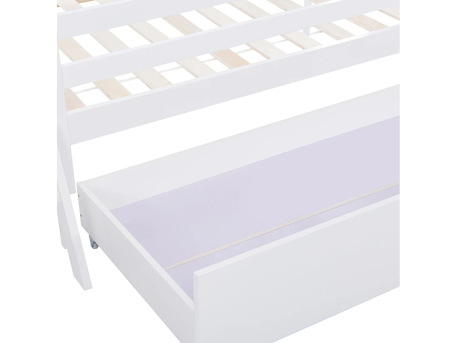 Lit enfant 90x200 cm avec échelle, tiroir et barrière de sécurité, bois de pin blanc (Sans matelas)
