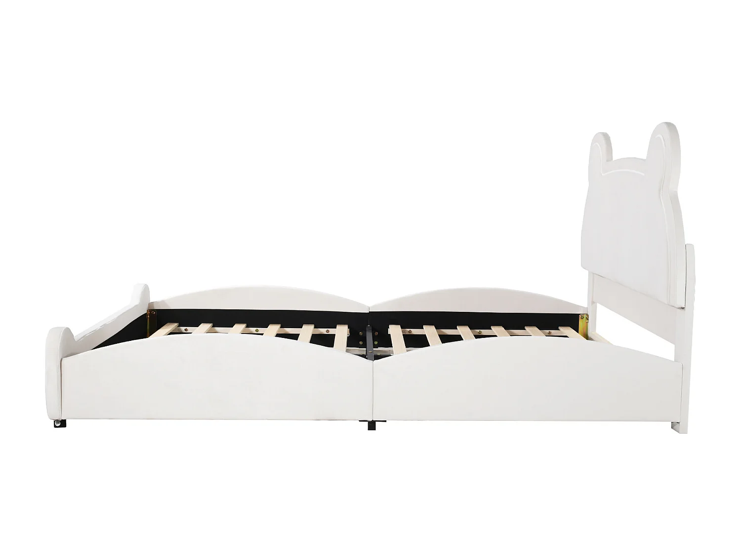 Lit enfant 140x200 cm avec forme ours, avec revêtement rembourré, tissu blanc (Sans matelas)