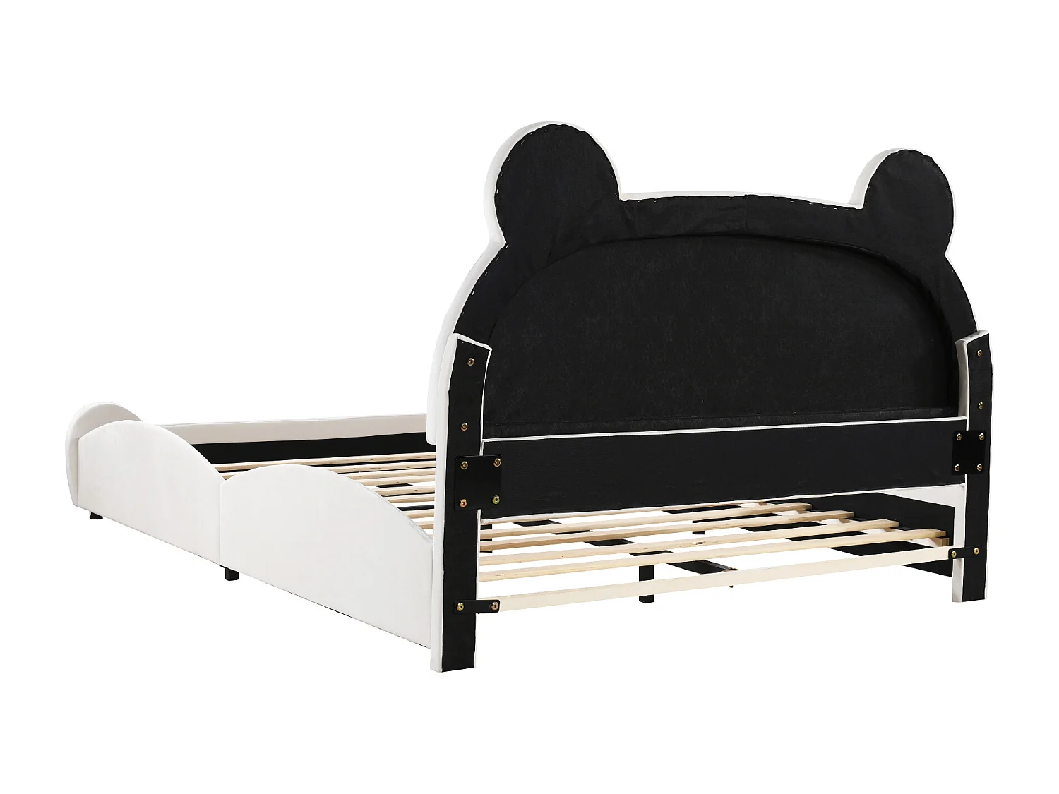 Lit enfant 140x200 cm avec forme ours, avec revêtement rembourré, tissu blanc (Sans matelas)