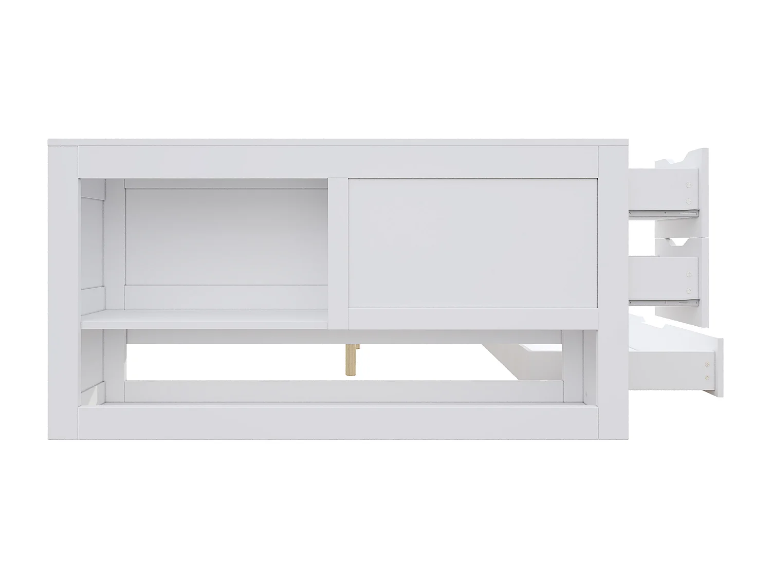 Lit adulte 140x200 cm avec sommier - 4 tiroirs et table de chevet - cadre en bois - blanc (sans matelas)