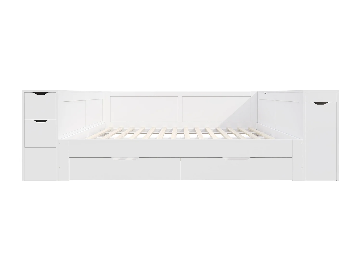 Lit adulte 140x200 cm avec sommier - 4 tiroirs et table de chevet - cadre en bois - blanc (sans matelas)