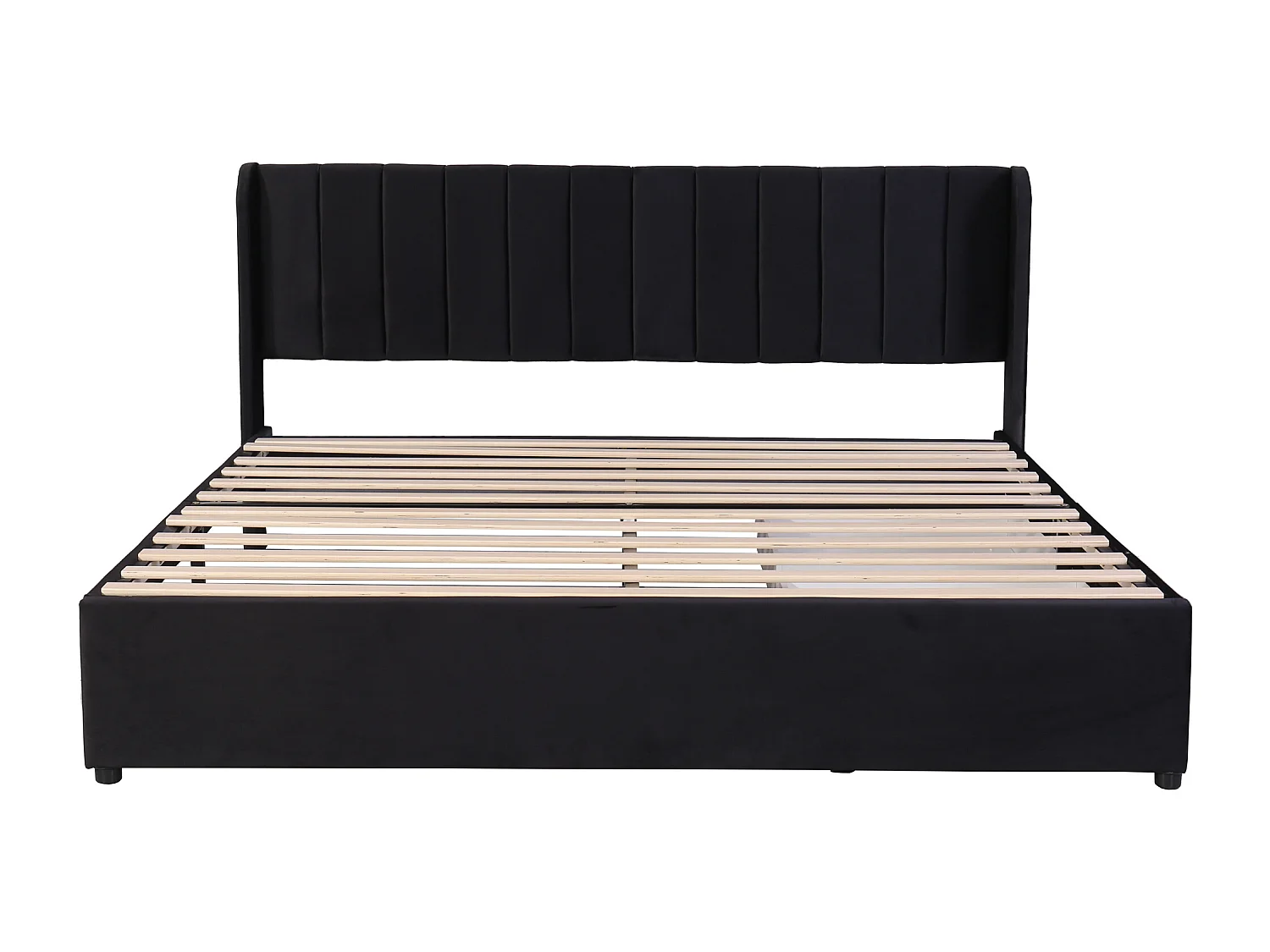 Lit double 180x200 cm avec tête de lit haute, 2 tiroirs, sommier à lattes, velours, noir (Sans matelas)