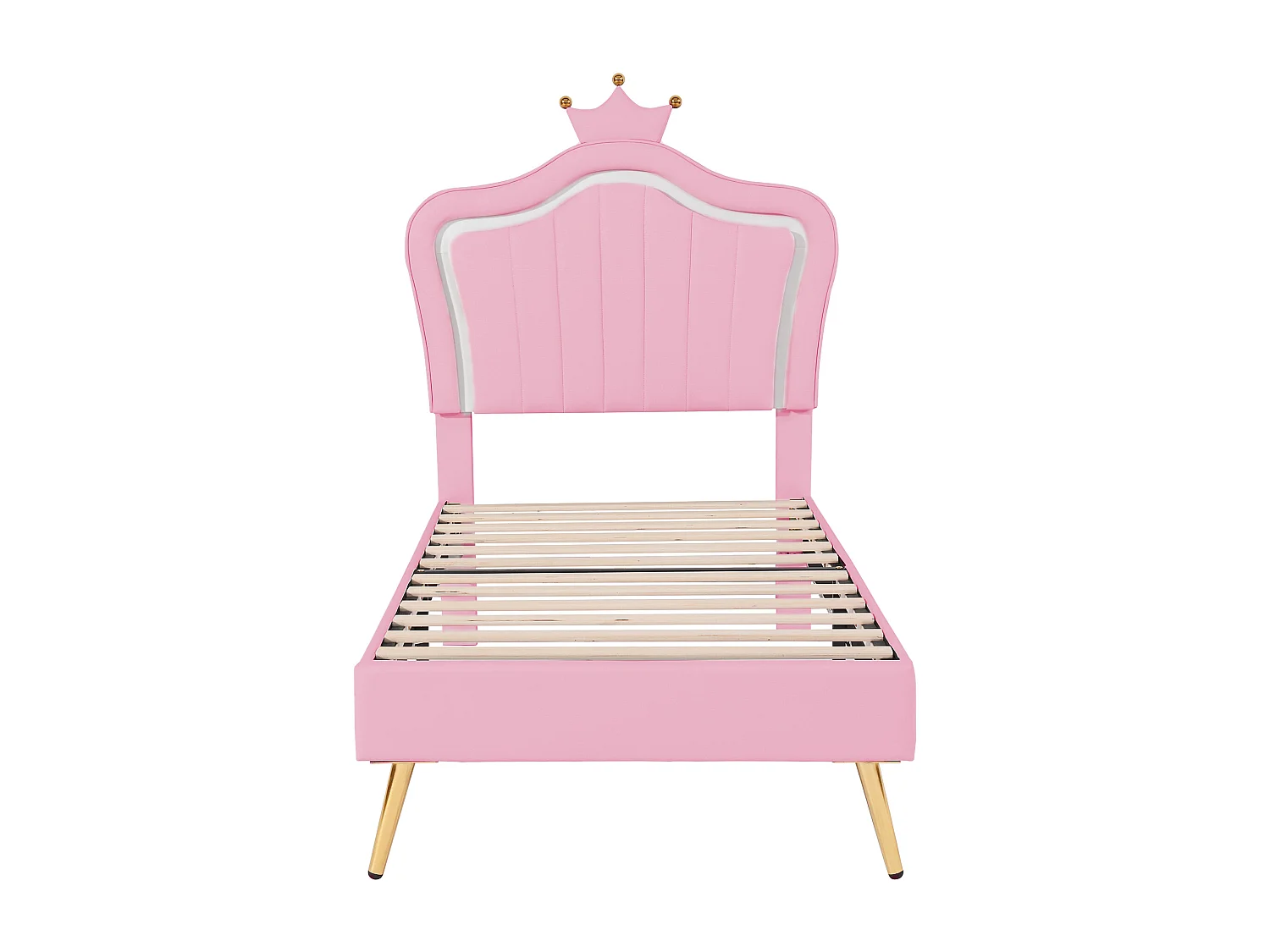 Lit enfant 90x200 cm avec LED et tête de lit réglable, avec sommier, rembourré rose (Sans matelas)
