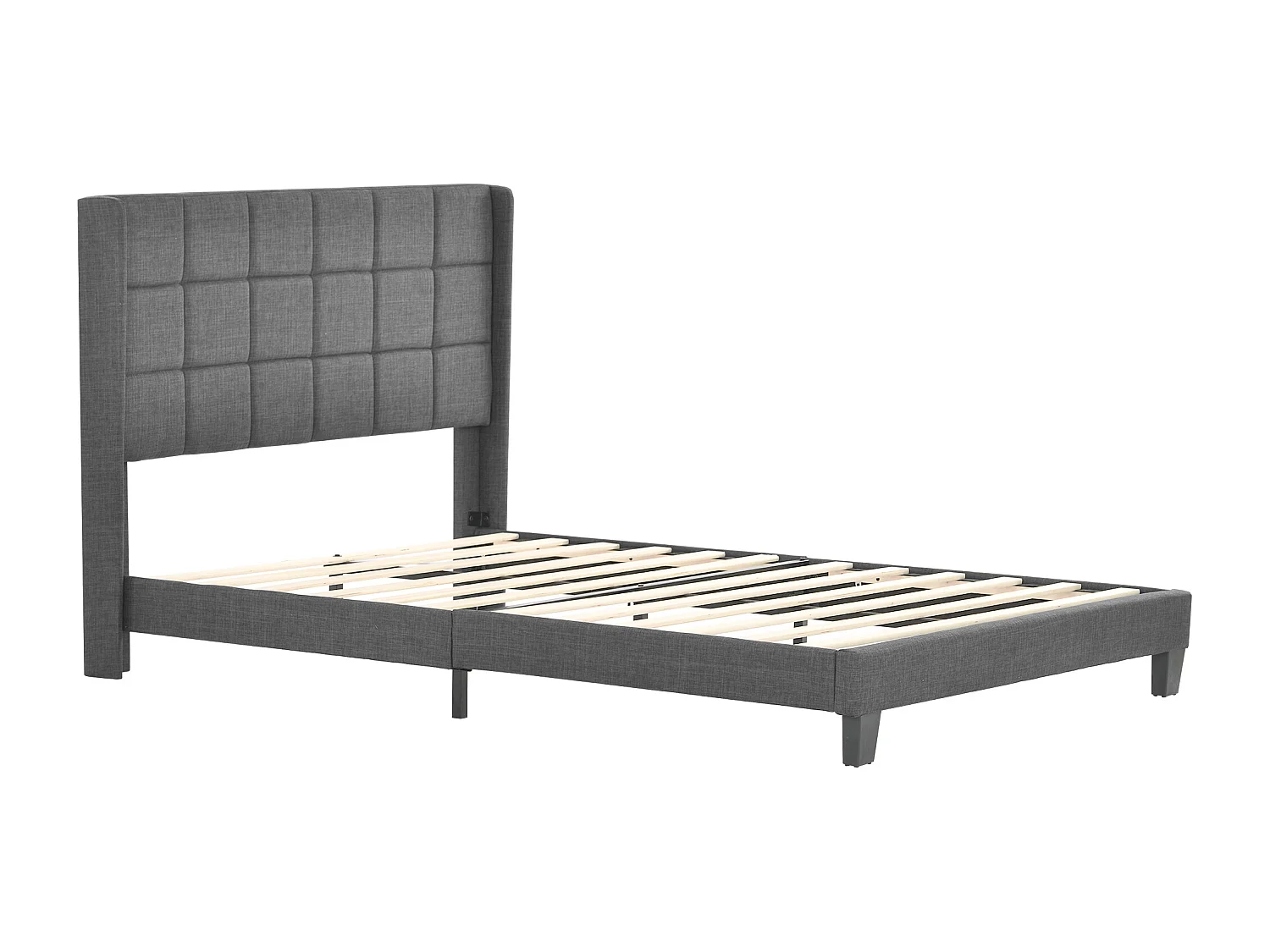 Lit double 140x200 cm avec sommier à lattes et tête de lit rembourrée en lin gris (Avec matelas)