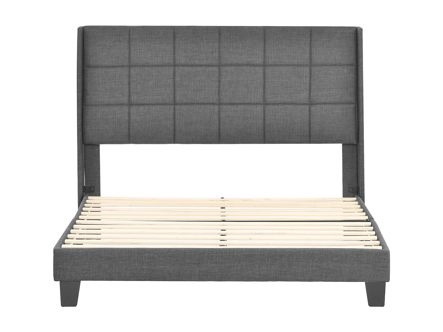 Lit double 140x200 cm avec sommier à lattes et tête de lit rembourrée en lin gris (Avec matelas)