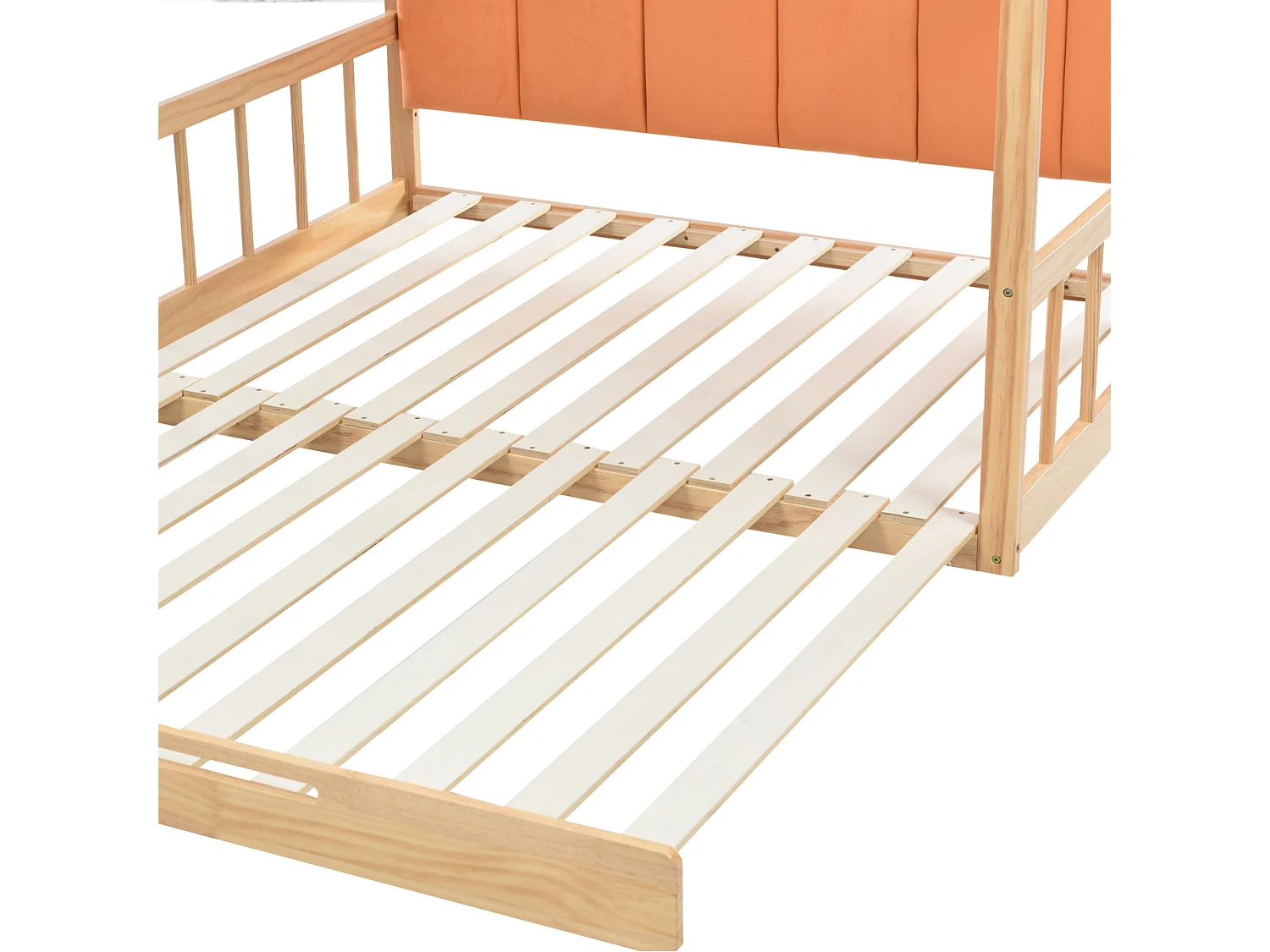 Lit enfant 140x200cm avec sommier extensible et barrière de sécurité Couleur naturelle pour enfants et adolescents