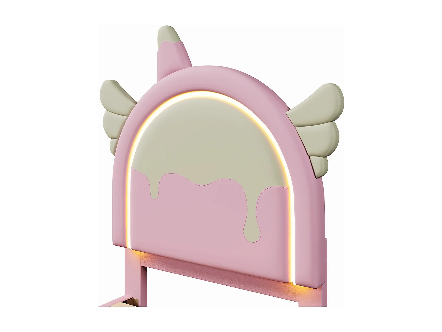 Lit enfant 90x200 cm avec bande lumineuse, avec 2 tiroirs, en PU rose forme licorne (Sans matelas)