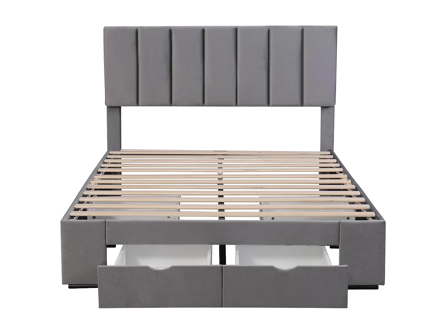 Lit adulte 140x200 cm avec sommier - lit double avec 4 tiroirs de rangement - velours- gris (sans matelas)