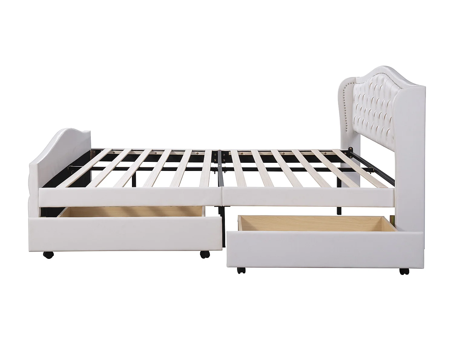 Lit adulte 180x200 cm avec sommier - lit double avec 2 tiroirs de rangement - similicuir - blanc (sans matelas)