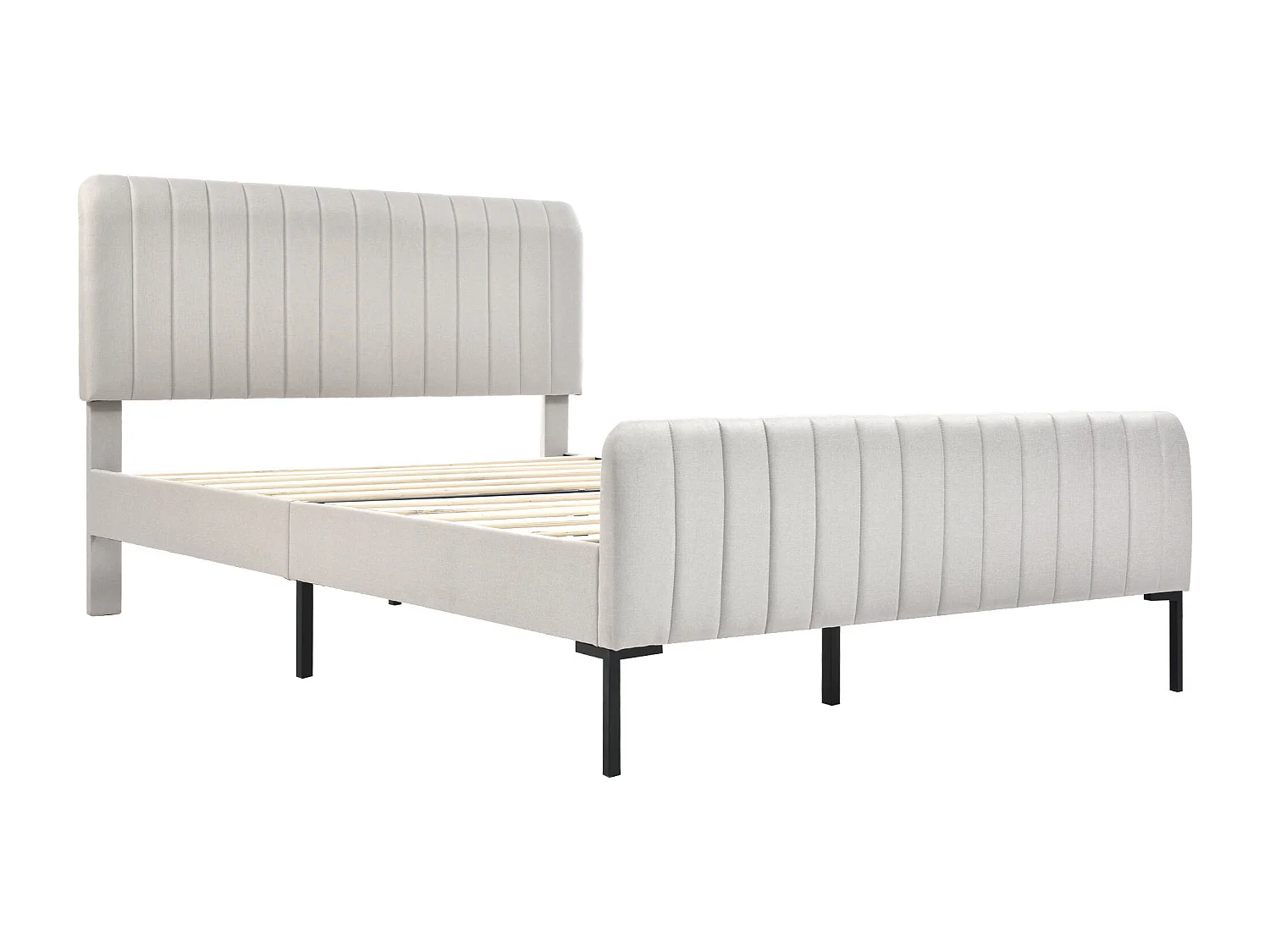 Lit double 140x200 cm, tête de lit réglable en hauteur, sommier à lattes, lin gris et beige(Sans matelas)