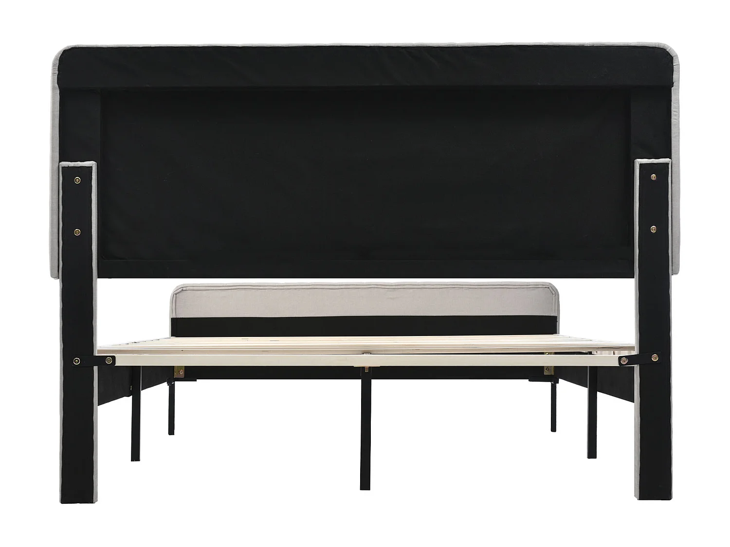 Lit double 140x200 cm, tête de lit réglable en hauteur, sommier à lattes, lin gris et beige(Sans matelas)