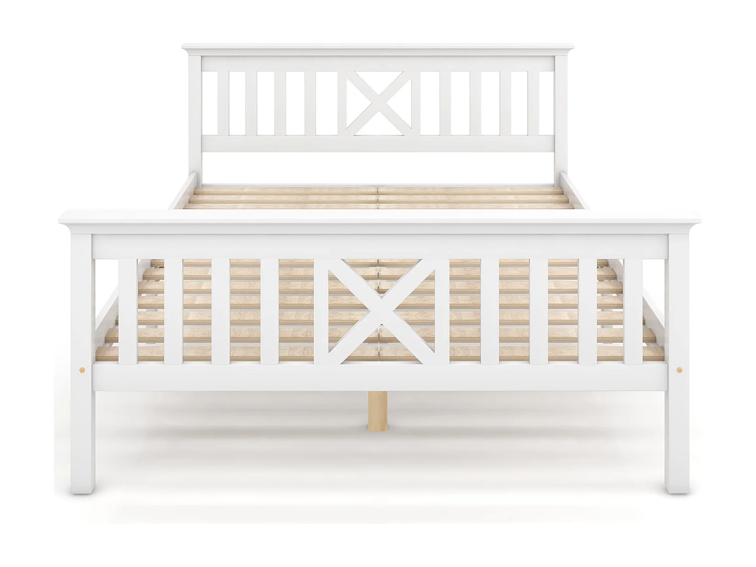 Lit double 140x200 cm, tête de lit en X, rangement modulable, bois massif et MDF blanc(Sans matelas)