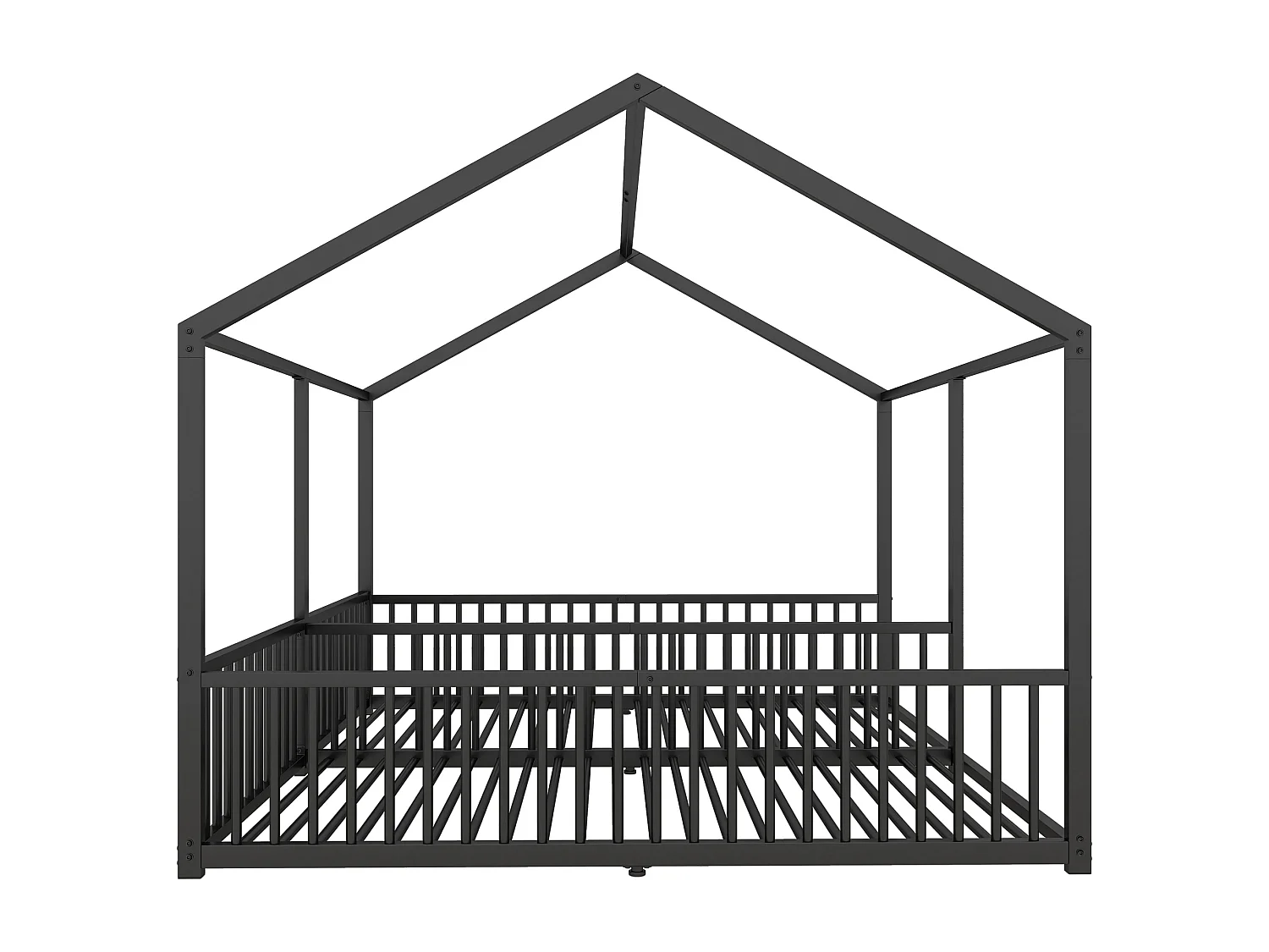 Lit enfant 90x200 cm avec échelle et barrières, forme maison, métal, noir (Sans matelas)