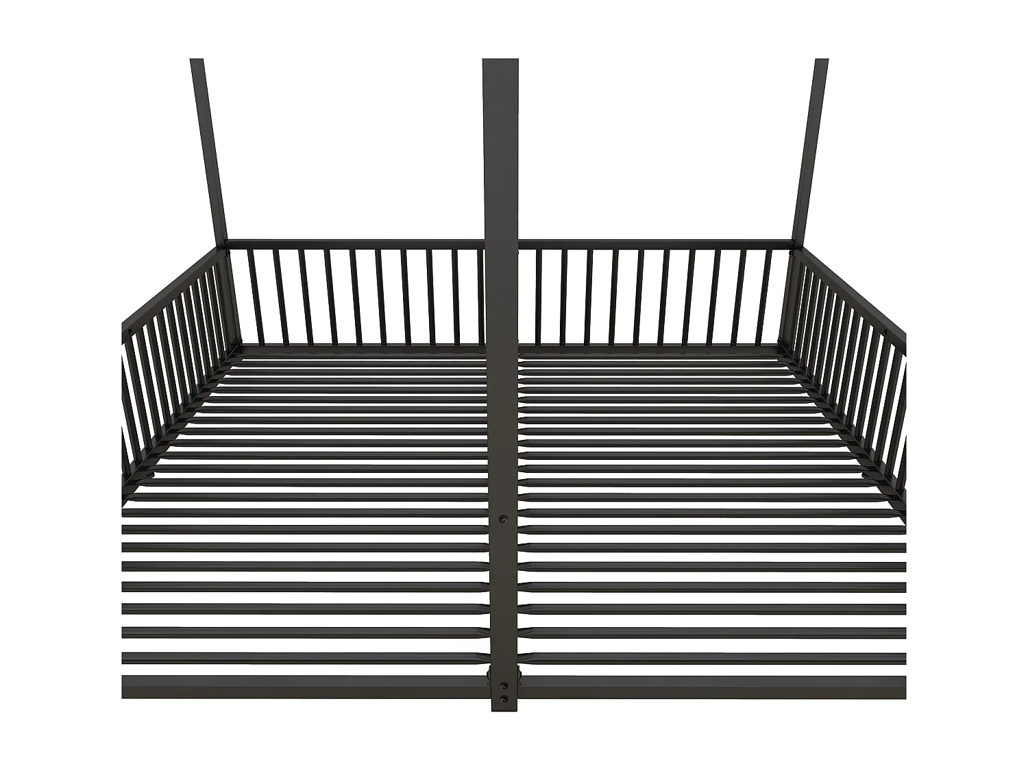 Lit enfant 90x200 cm avec échelle et barrières, forme maison, métal, noir (Sans matelas)