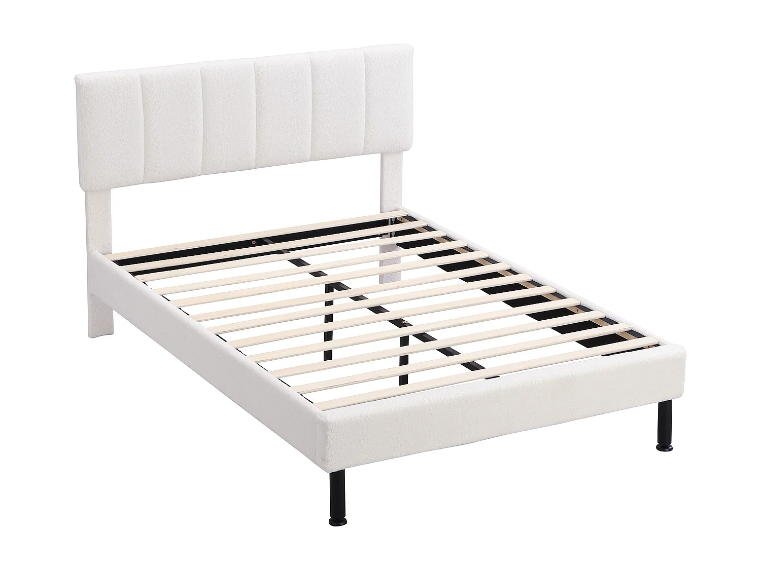 Lit double 140x190cm avec sommier - tête de lit capitonnée - blanc (sans matelas)