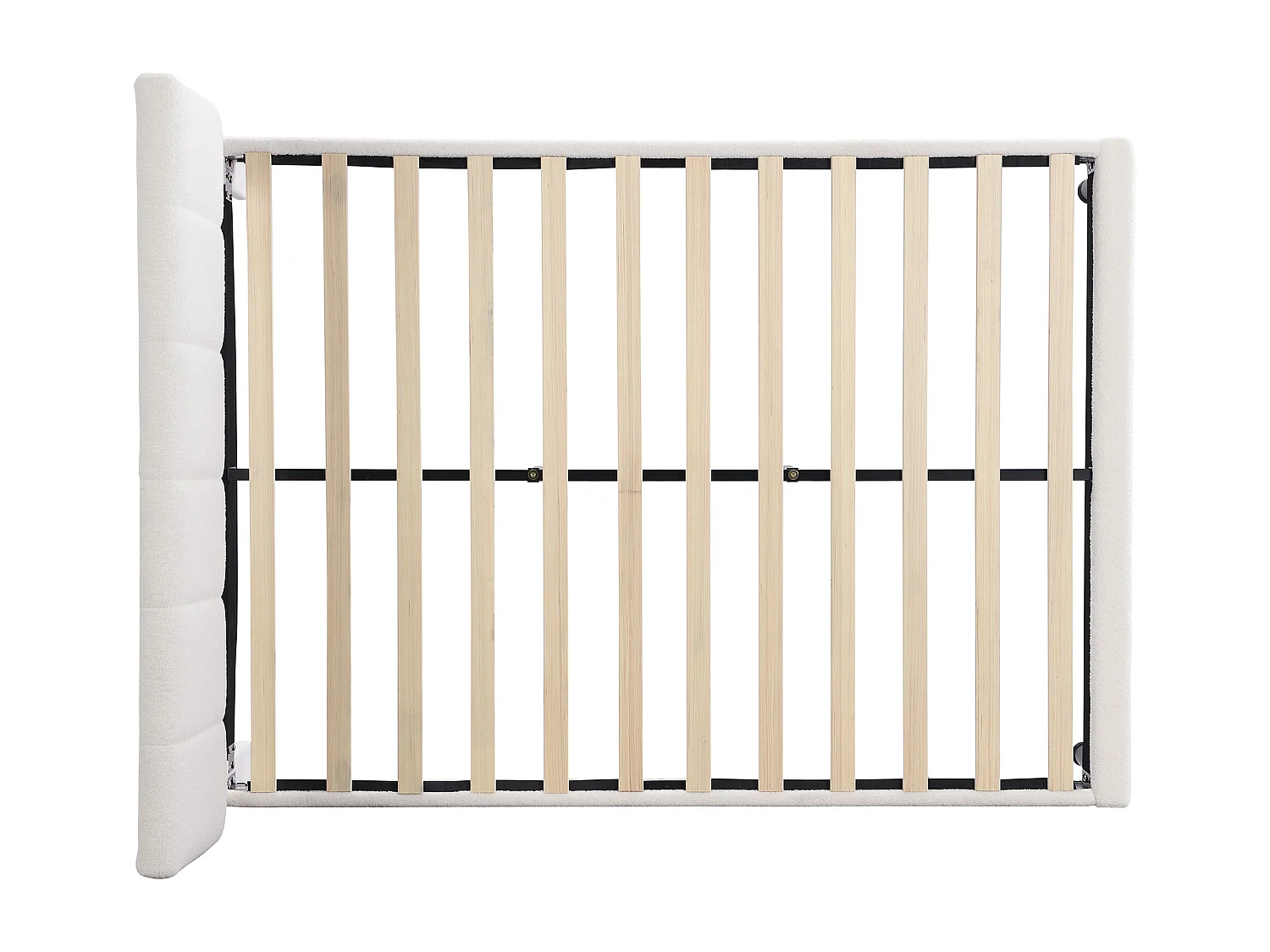 Lit double 140x190 cm, sommier à lattes inclus, design simple, pieds en fer, tissu sherpa beige(Sans matelas)