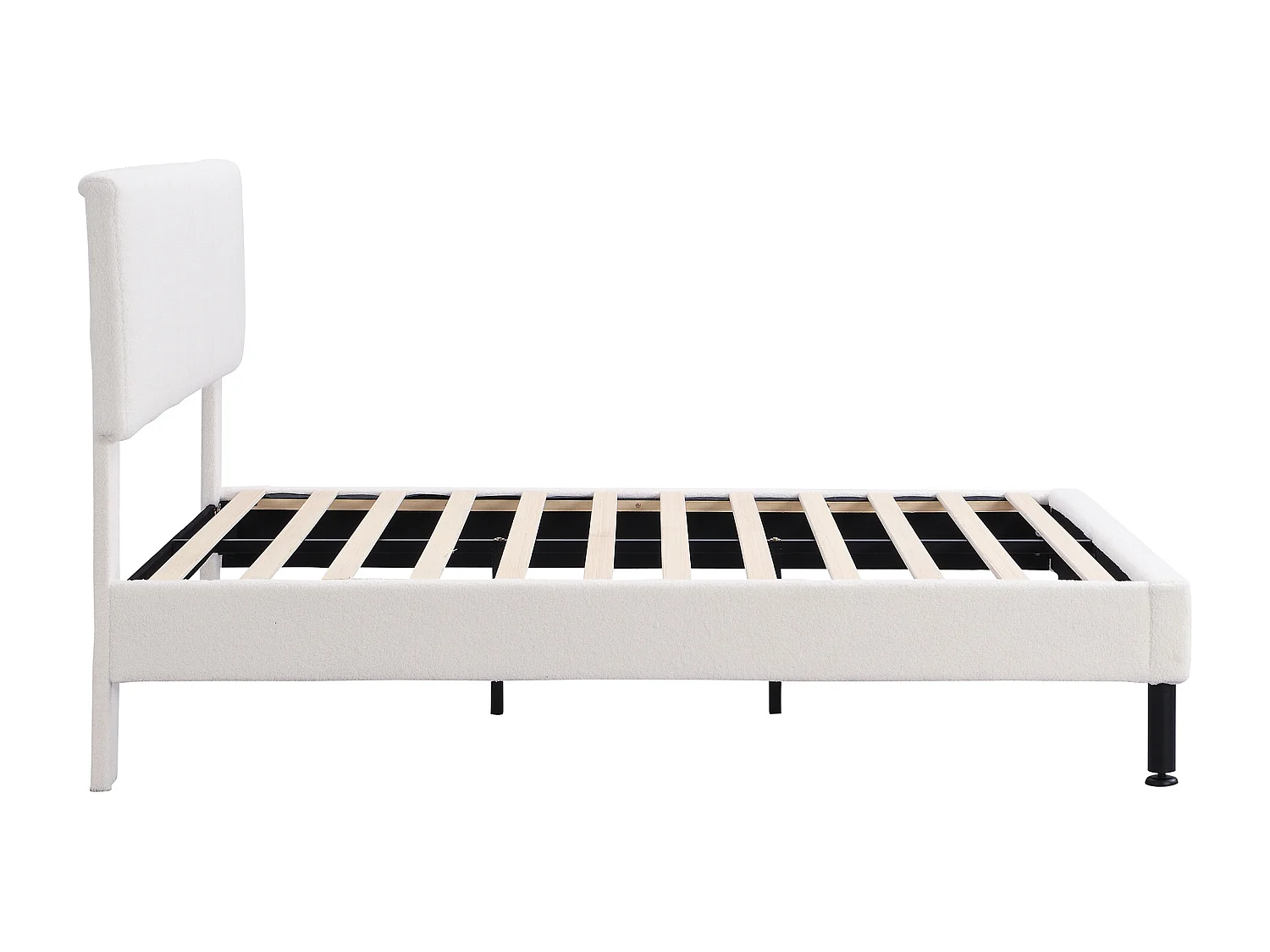 Lit double 140x190 cm, sommier à lattes inclus, design simple, pieds en fer, tissu sherpa beige(Sans matelas)