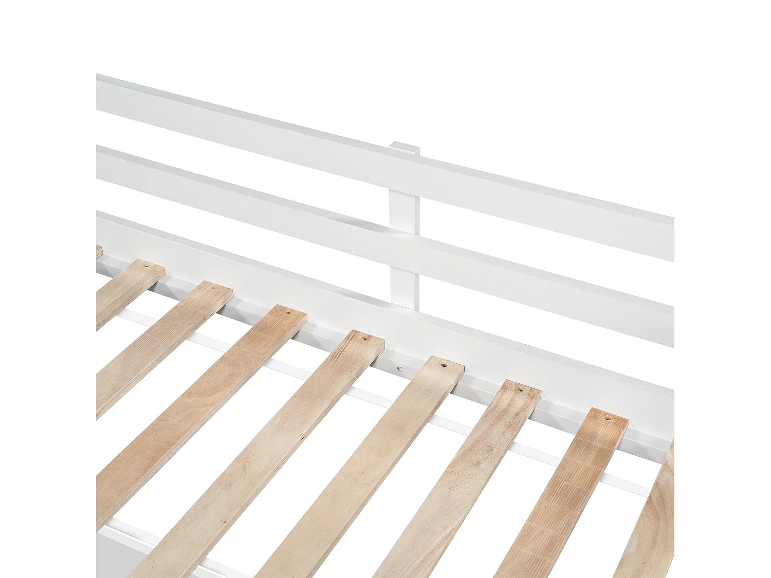 Lit enfant 90x200 cm, avec tableau et 2 tiroirs, barrière de sécurité, bois massif et MDF blanc(Sans matelas)