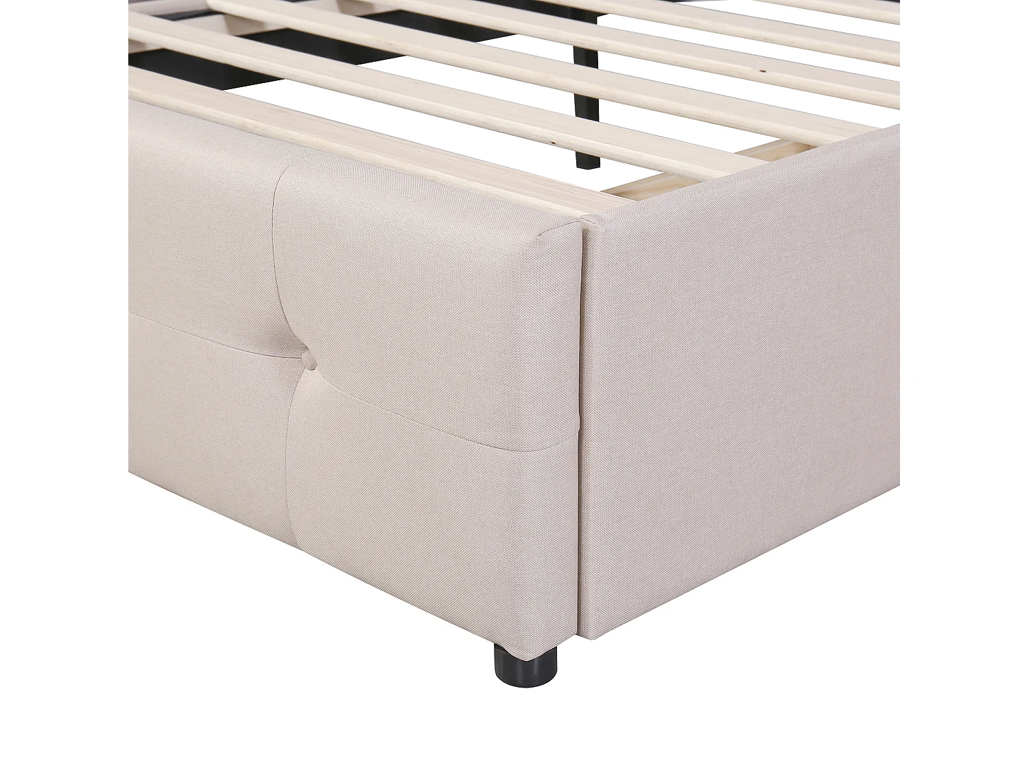 Lit simple 90x200 cm avec LED et 2 tiroirs, tête de lit réglable, revêtement rembourré, beige (Sans matelas)