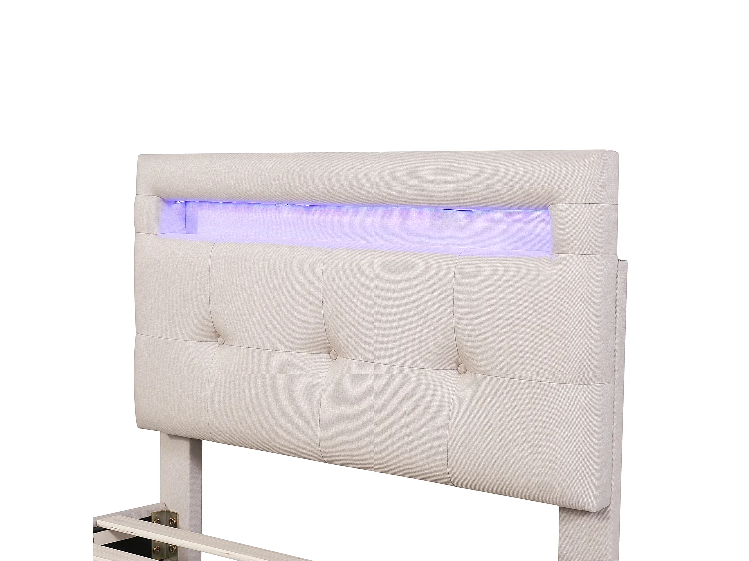 Lit simple 90x200 cm avec LED et 2 tiroirs, tête de lit réglable, revêtement rembourré, beige (Sans matelas)