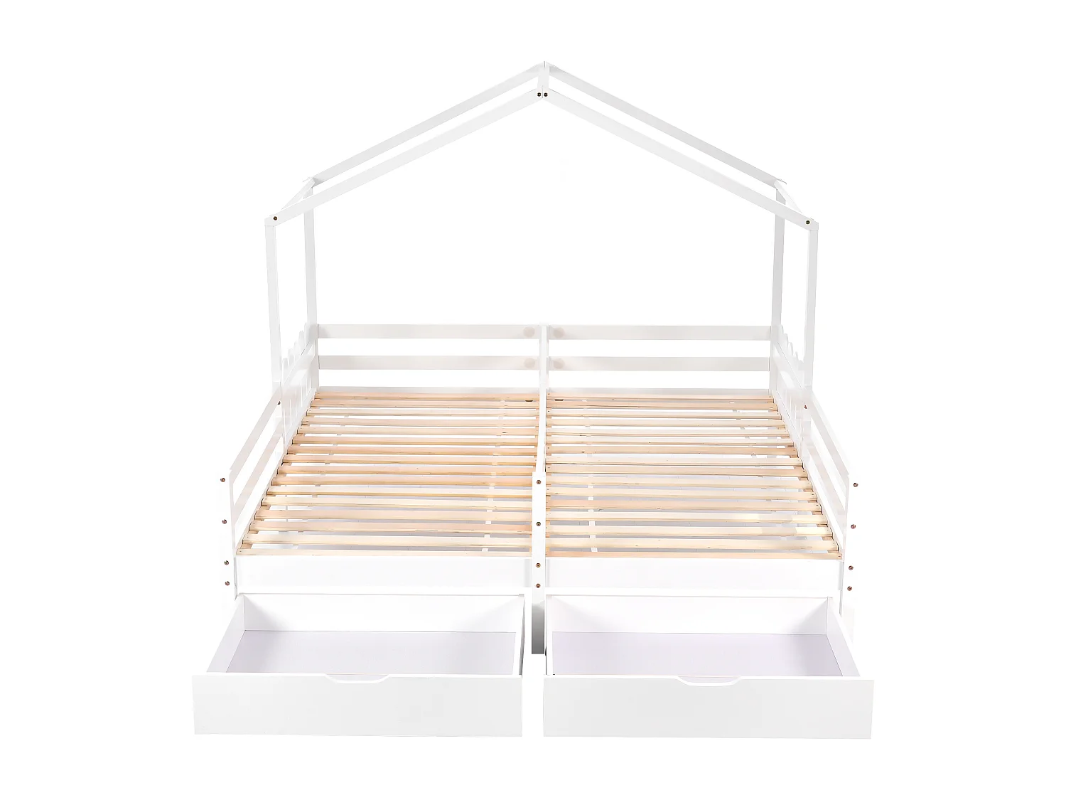 Lit enfant 90x200 cm avec 2 tiroirs et barrières, bois et MDF blanc (Sans matelas)