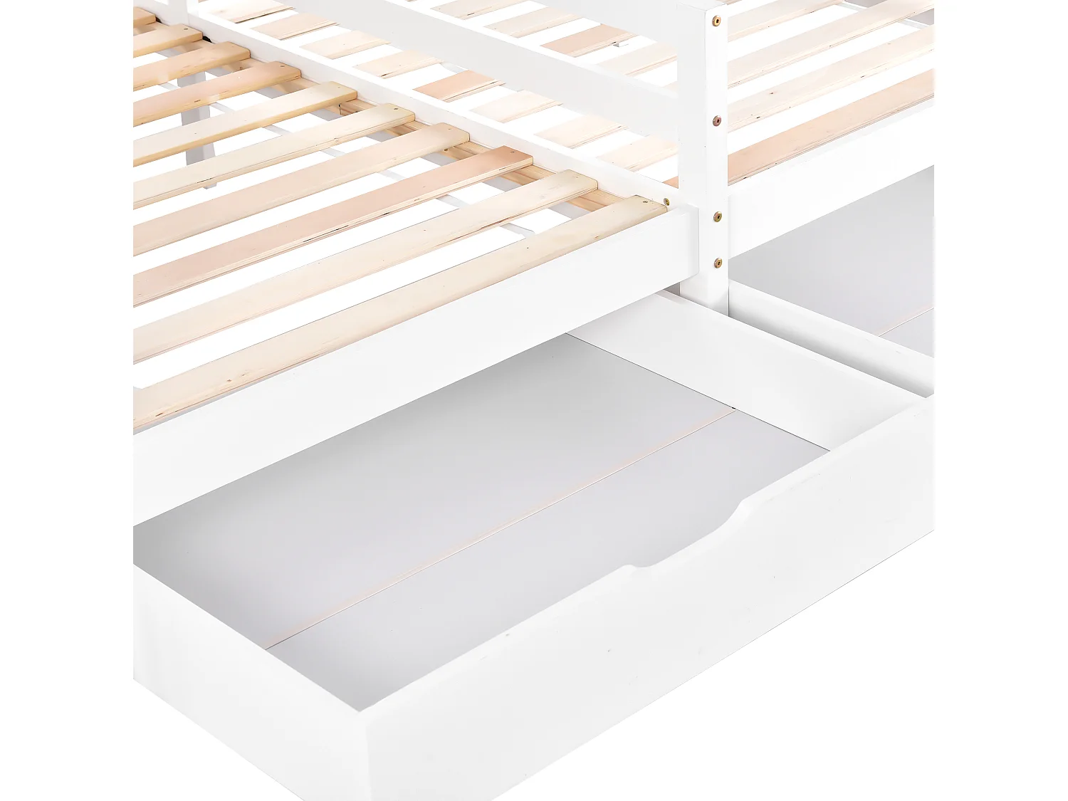Lit enfant 90x200 cm avec 2 tiroirs et barrières, bois et MDF blanc (Sans matelas)