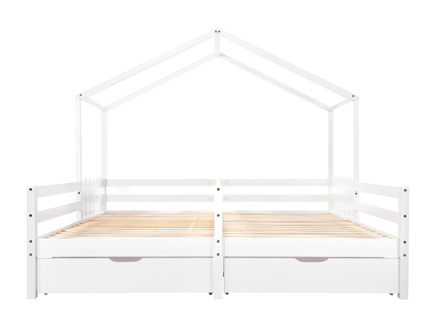 Lit enfant 90x200 cm avec 2 tiroirs et barrières, bois et MDF blanc (Sans matelas)