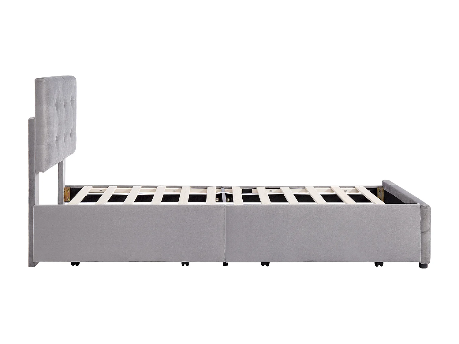 Lit simple 90x200 cm avec sommier à lattes, tête de lit et tiroir, tissu rembourré gris (Sans matelas)