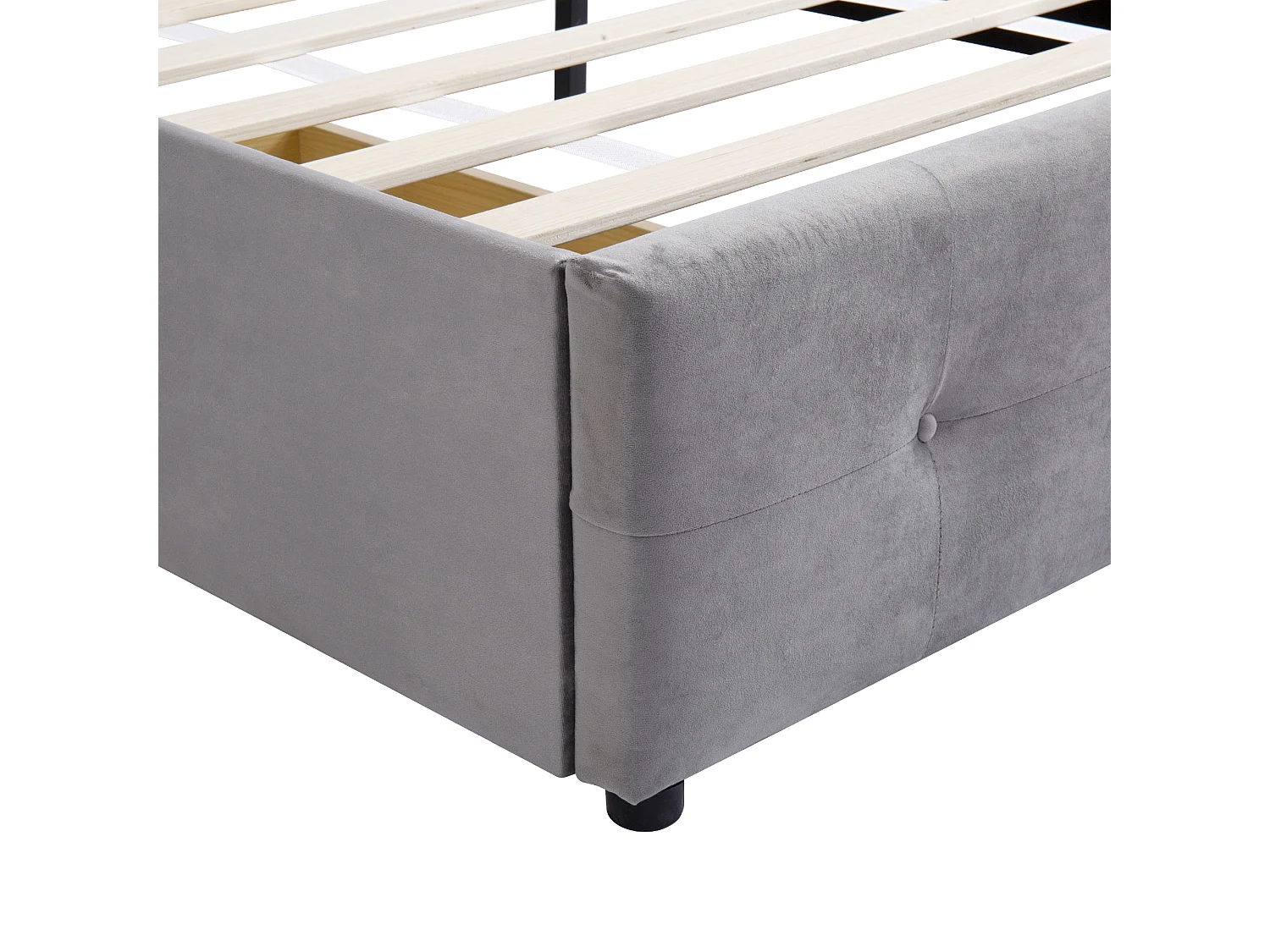 Lit simple 90x200 cm avec sommier à lattes, tête de lit et tiroir, tissu rembourré gris (Sans matelas)