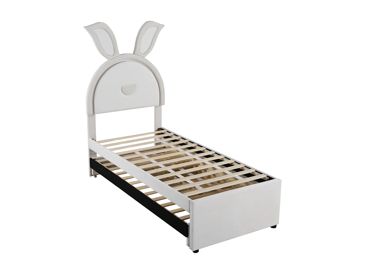 Lit enfant 90x200 cm avec lit gigogne, tiroirs de rangement et éclairage LED rembourré beige (Sans matelas)