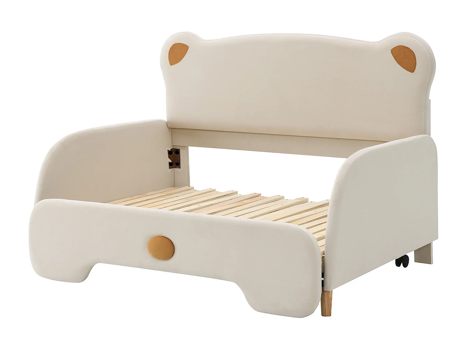 Lit double 140x200cm avec bords protecteurs souples et lit gigogne Revêtement velours en beige pour enfants et adolescents