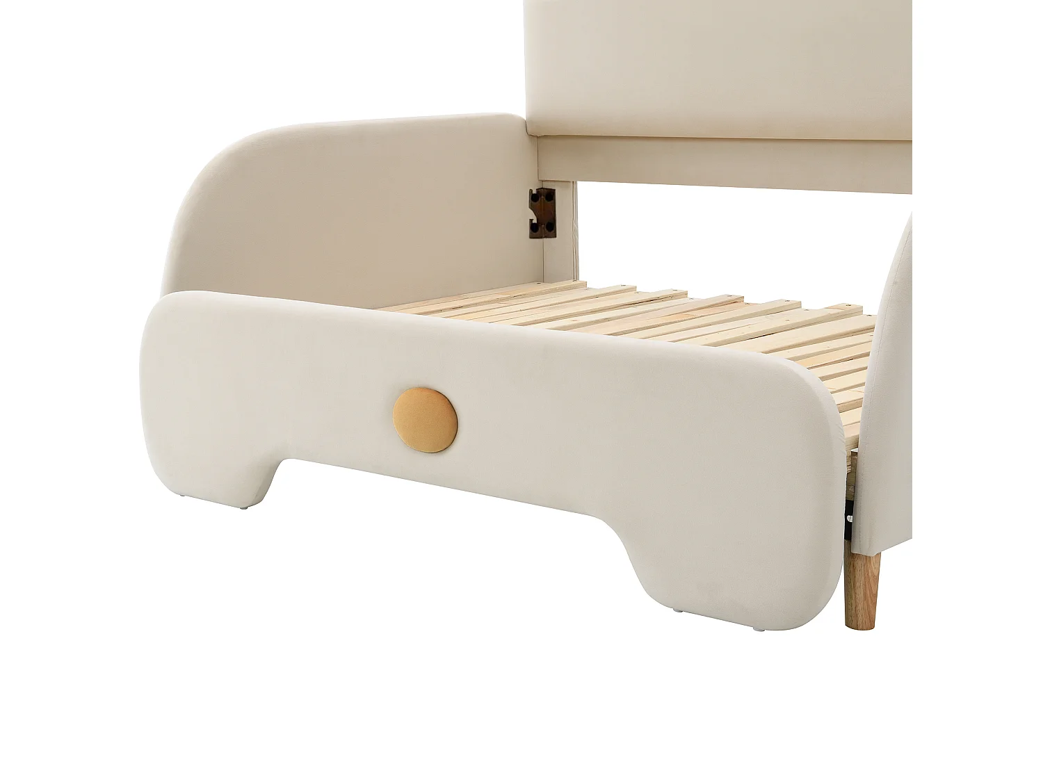 Lit double 140x200cm avec bords protecteurs souples et lit gigogne Revêtement velours en beige pour enfants et adolescents
