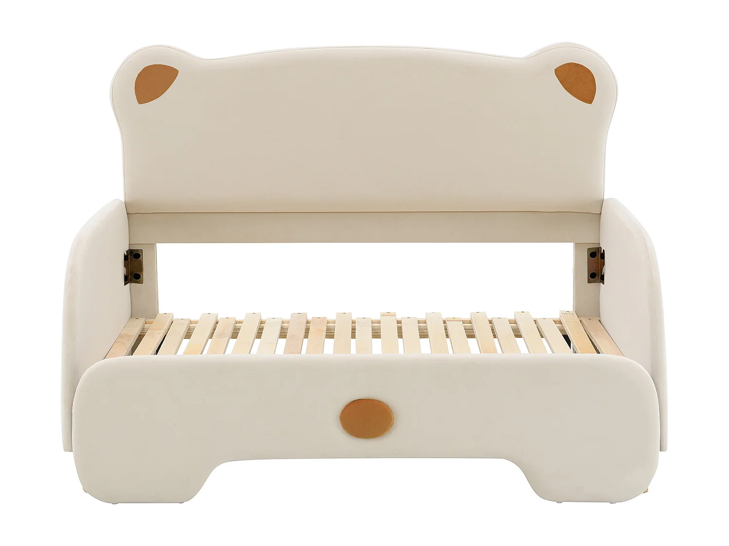 Lit double 140x200 cm en forme d ours avec lit gigogne, bords de protection doux, velours beige (Sans matelas)