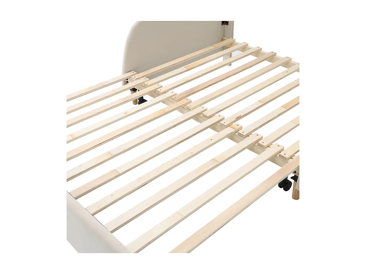 Lit double 140x200 cm en forme d ours avec lit gigogne, bords de protection doux, velours beige (Sans matelas)
