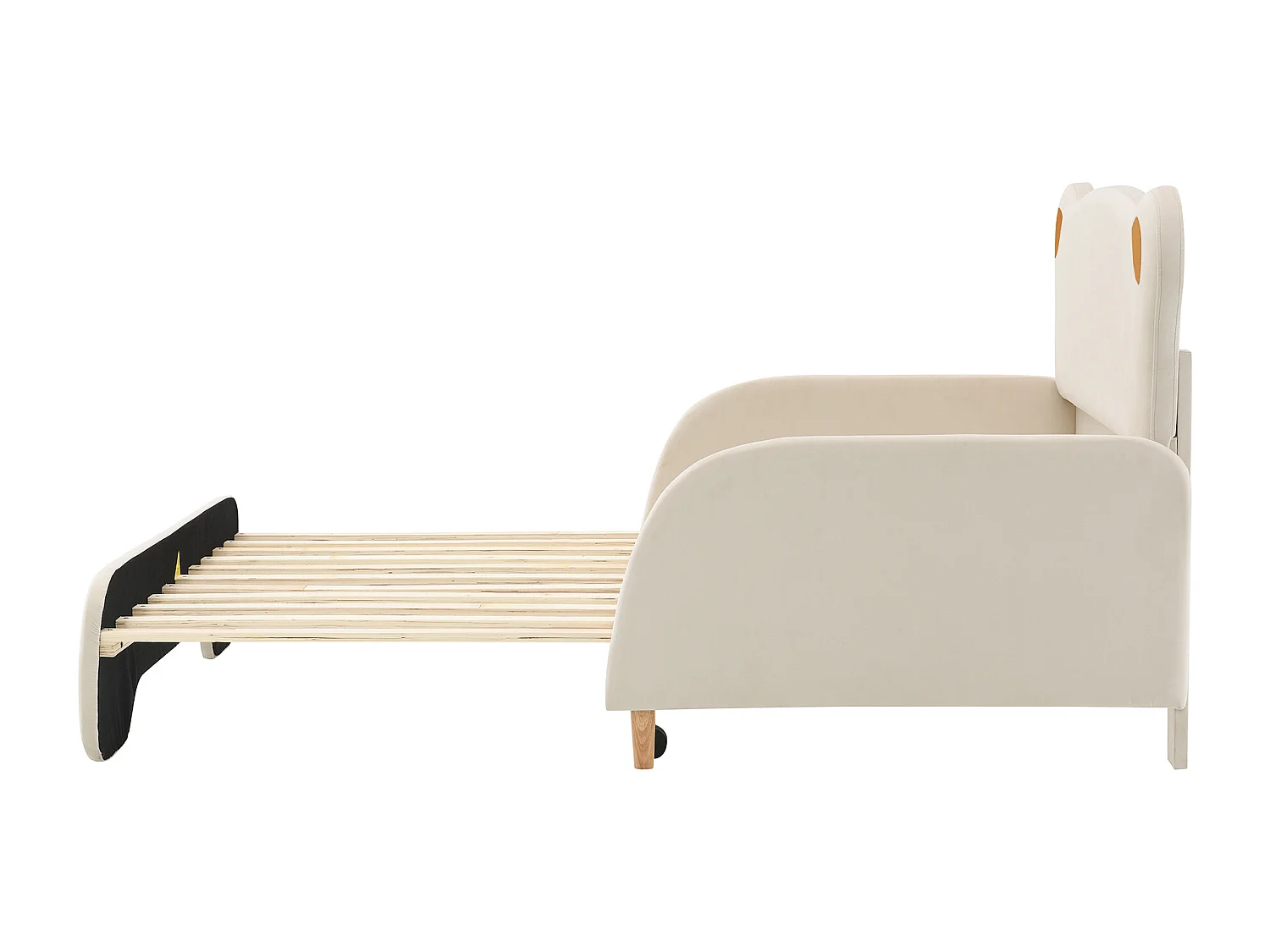 Lit double 140x200 cm en forme d ours avec lit gigogne, bords de protection doux, velours beige (Sans matelas)