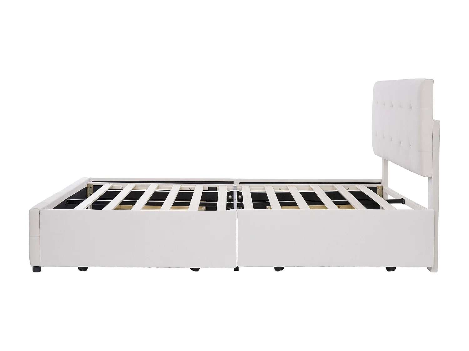 Lit double 140x200 cm avec 4 tiroirs et tête de lit, avec sommier, en velours beige (Sans matelas)