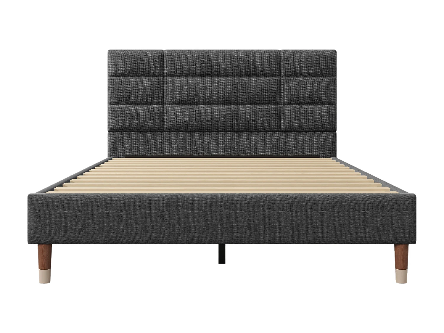 Lit double 140x200cm avec tête de lit cadre rembourré - Bois - Gris - (Avec matelas)
