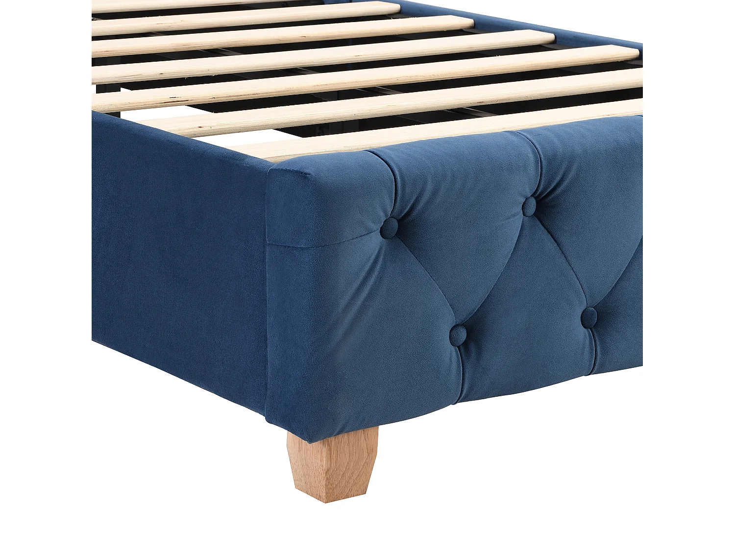 Lit enfant 90x200 cm avec sommier - tête de lit capitonnée - cadre de lit en bois - velours bleu (sans matelas)