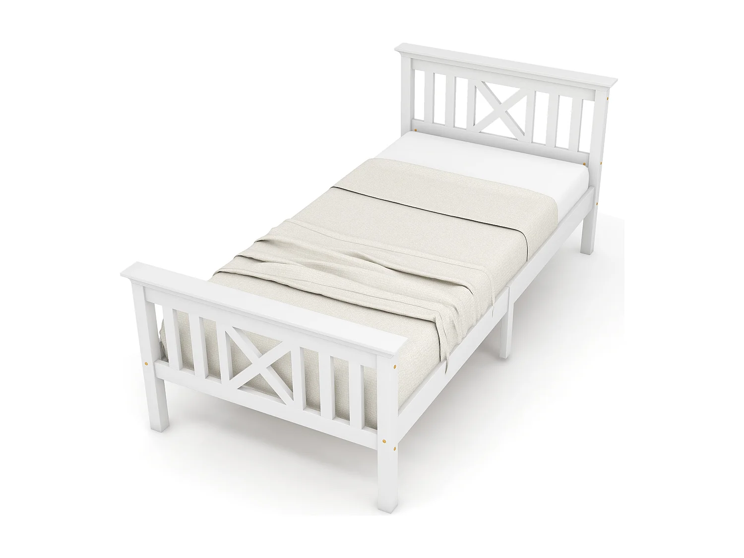 Lit enfant 90x200 cm avec sommier à lattes - cadre de lit en bois - blanc (sans matelas)