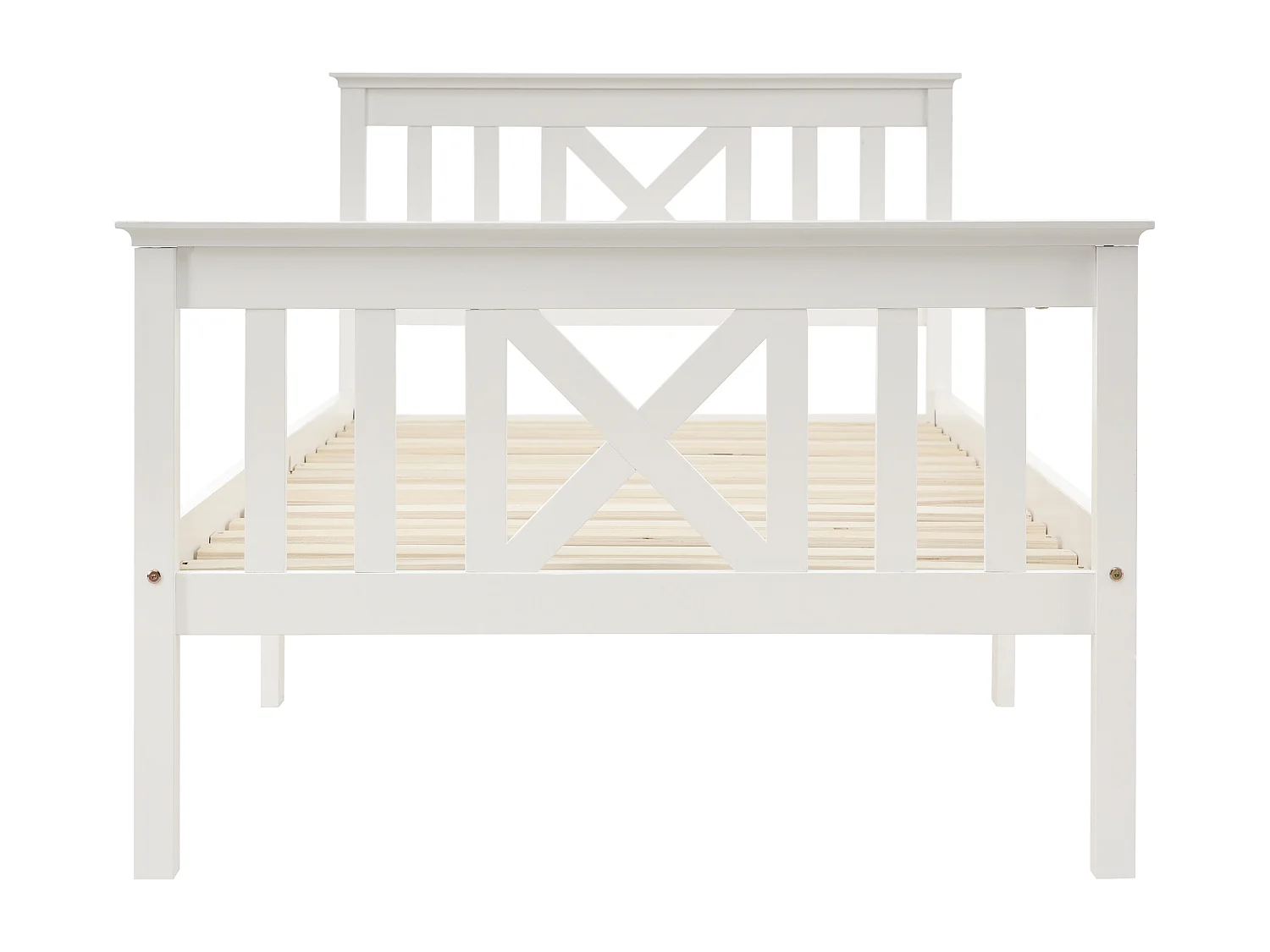 Lit simple 90x200 cm avec sommier à lattes et tête de lit en X en bois blanc (Sans matelas)